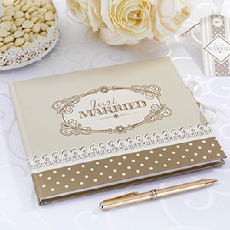 Vintage Guest Book With Polka Dots - Ivory & Gold Vintage Guest Book With Polka Dots - Ivory & Gold