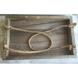 Wooden 'Vintage' Tray With Handles made of Rope