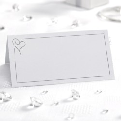 White Place Cards With Silver Heart - 50pcs